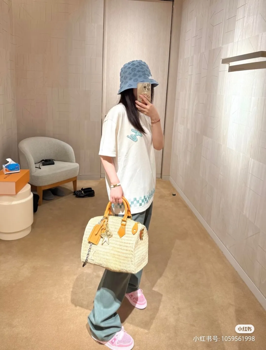 Louis Vuitton/Louis Vuitton beaded letter hem checkerboard knit short sleeves